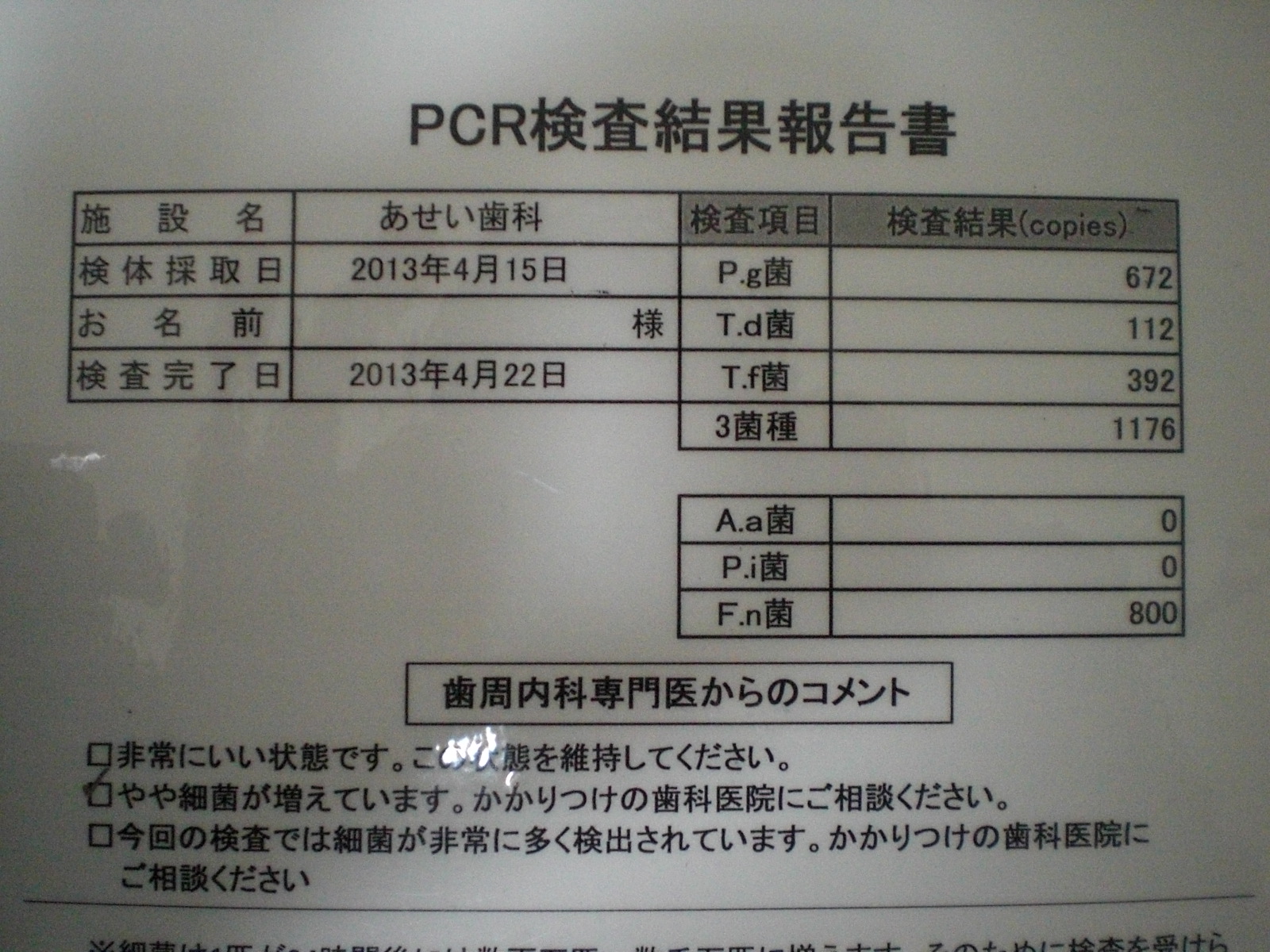 ＰＣＲ歯周病菌検査